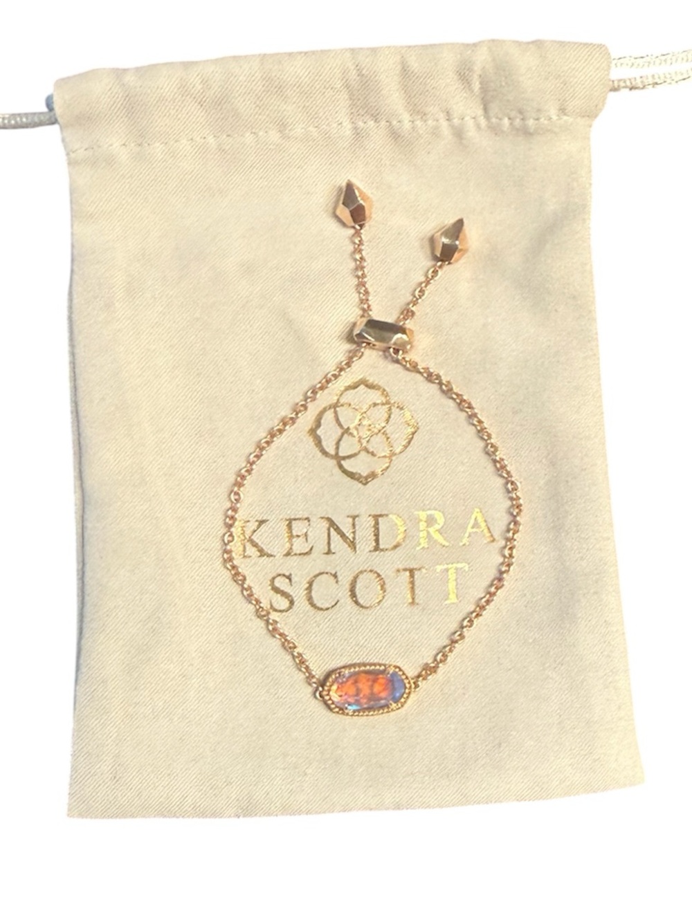 Kendra Scott Elaina Rose Gold Dichroic Glass Adjustable Chain Bracelet Dustbag